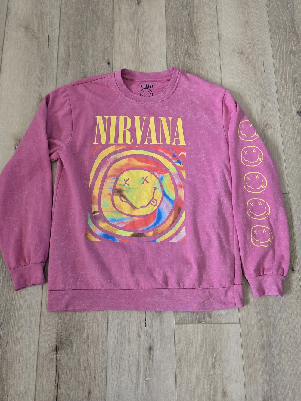 Urban Outfitters x Nirvana Smile Overdyed Pink Sweatshirt - NWOT Size Large